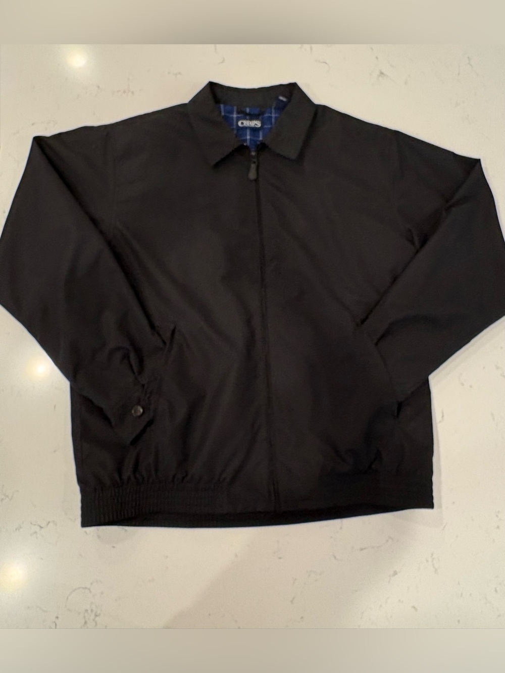 Chaps Men's Black Zip-Front Harrington Jacket-Size Medium